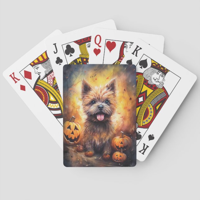 Halloween Cairn Terrier With Pumpkins Scary  Playing Cards (Back)