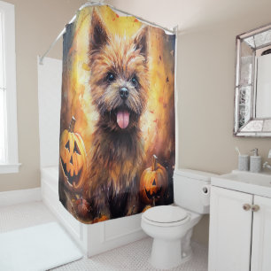 Halloween Cairn Terrier With Pumpkins Scary  Shower Curtain