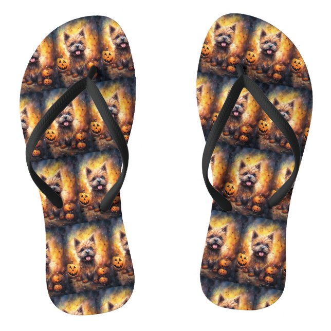 Halloween Cairn Terrier With Pumpkins Scary  Thongs (Footbed)