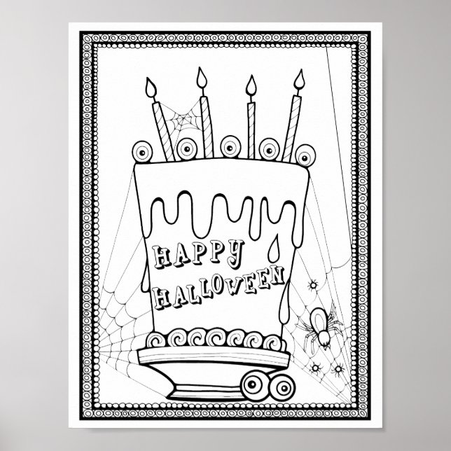 Halloween Cake Colouring Page Art Poster (Front)