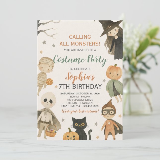 Halloween Calling All Monsters Birthday Invitation (Standing Front)