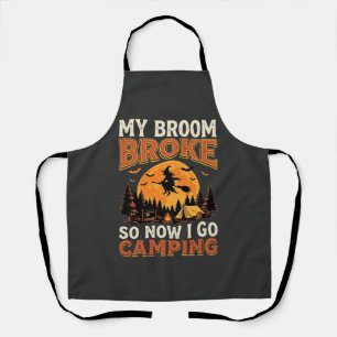 Halloween Camping Broom Vintage Horror Design Apron