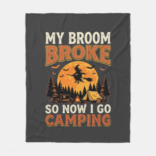 Halloween Camping Broom Vintage Horror Design Fleece Blanket