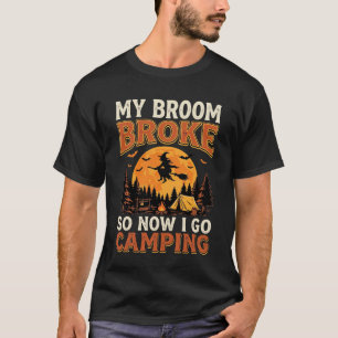 Halloween Camping Broom Vintage Horror Design T-Shirt