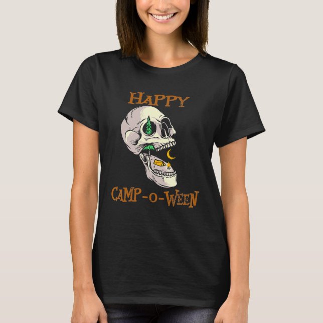Halloween Camping Skull Camper Camp Outdoors Skele T-Shirt (Front)