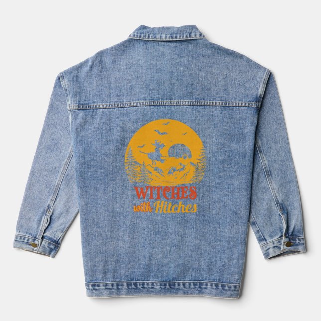 Halloween Camping Witch Funny Modern Tri-Blend Shi Denim Jacket (Back)