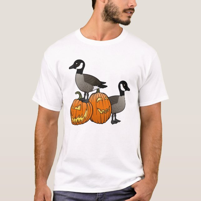 Halloween Canada Geese Birds with Jack-o-lanterns T-Shirt (Front)
