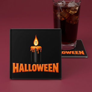 Halloween Candle Flame Glass Coaster
