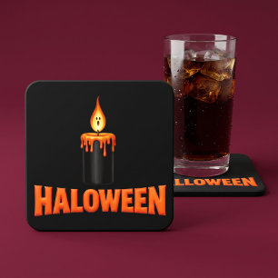 Halloween Candle Flame Square Paper Coaster