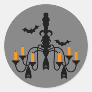 Halloween candles and bats chandelier classic round sticker