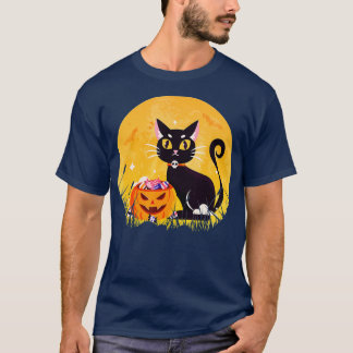 Halloween Candy Black Cat Scary Pumpkin On the Moo T-Shirt