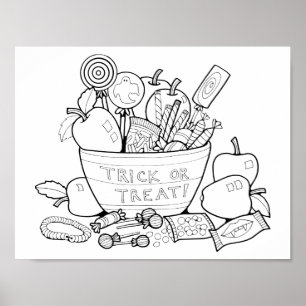 Halloween Candy Bowl Scene Colouring Page Art Poster