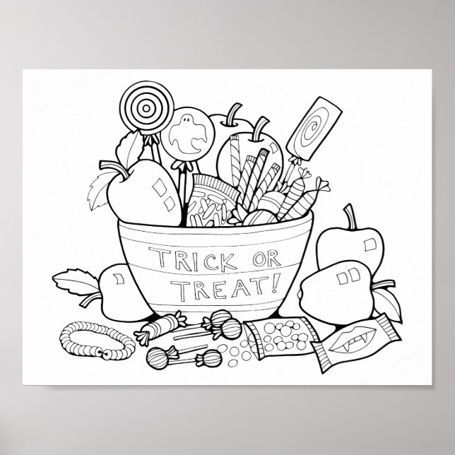 Halloween Candy Bowl Scene Colouring Page Art Poster (Front)