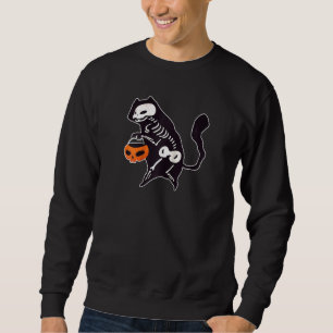 Halloween Candy Collecting Cat Skeleton Cute Ragla Sweatshirt