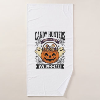 Halloween Candy Collector Vintage Engraving Pumpki Bath Towel