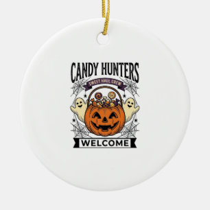 Halloween Candy Collector Vintage Engraving Pumpki Ceramic Ornament