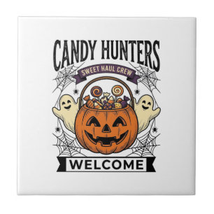 Halloween Candy Collector Vintage Engraving Pumpki Ceramic Tile