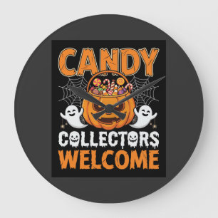Halloween Candy Collectors Welcome Pumpkin Vector Large Clock