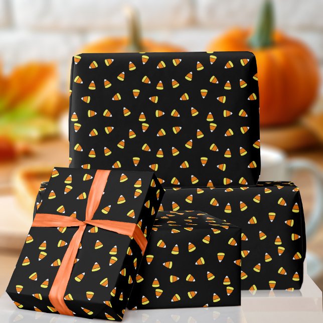 Halloween Candy Corn Pattern Black Wrapping Paper (Fun candy corn wrapping paper just for you! Perfect for Halloween!)