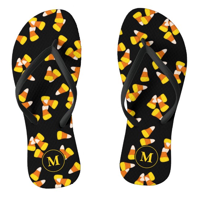 Halloween candy corn pattern monogrammed thongs (Footbed)