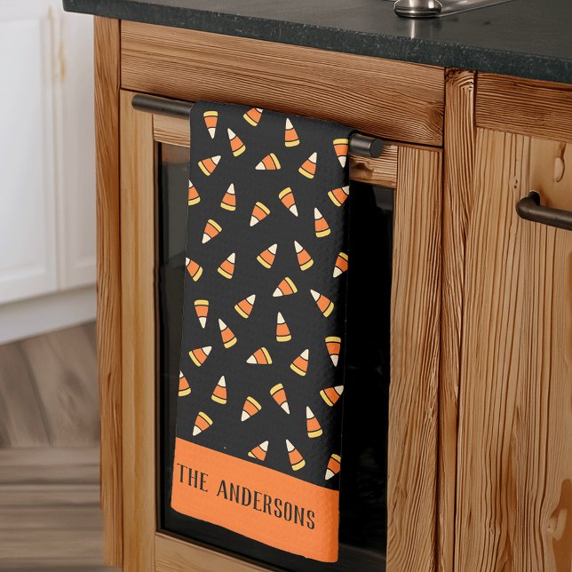 Halloween Candy Corn Pattern Personalised Tea Towel (Creator Uploaded)