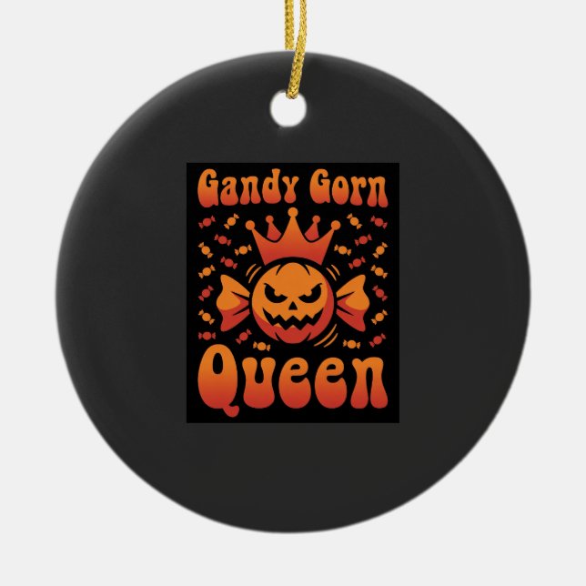 Halloween Candy Corn Queen Retro Vector Design Ceramic Ornament (Front)