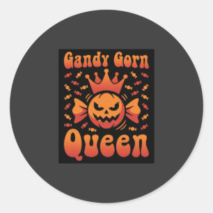 Halloween Candy Corn Queen Retro Vector Design Classic Round Sticker