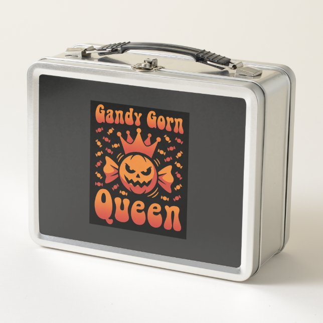 Halloween Candy Corn Queen Retro Vector Design Metal Lunch Box (Front)