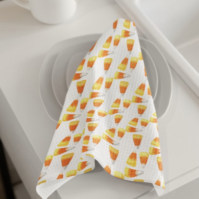 Halloween Candy Corn Watercolor Pattern Tea Towel (Creator Uploaded)