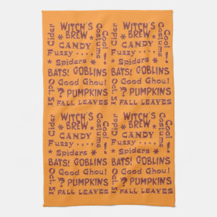Halloween Candy Costume Oct 31 Orange and Black Tea Towel