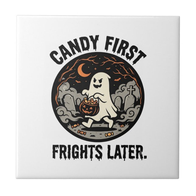 Halloween Candy Frights Night Ceramic Tile (Front)