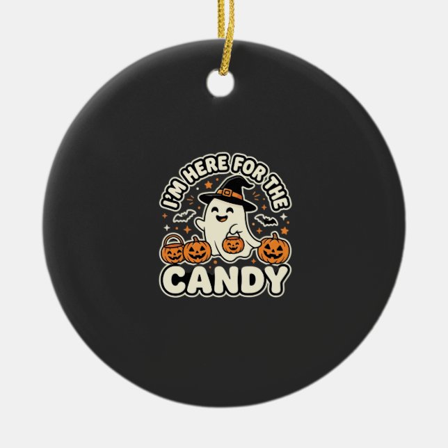 Halloween Candy Ghost Pumpkin Design Ceramic Ornament (Front)