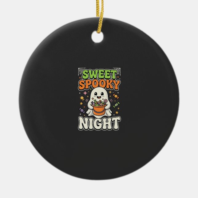 Halloween Candy Haunt Night Ceramic Ornament (Front)