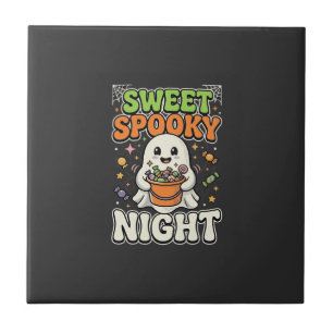 Halloween Candy Haunt Night Ceramic Tile