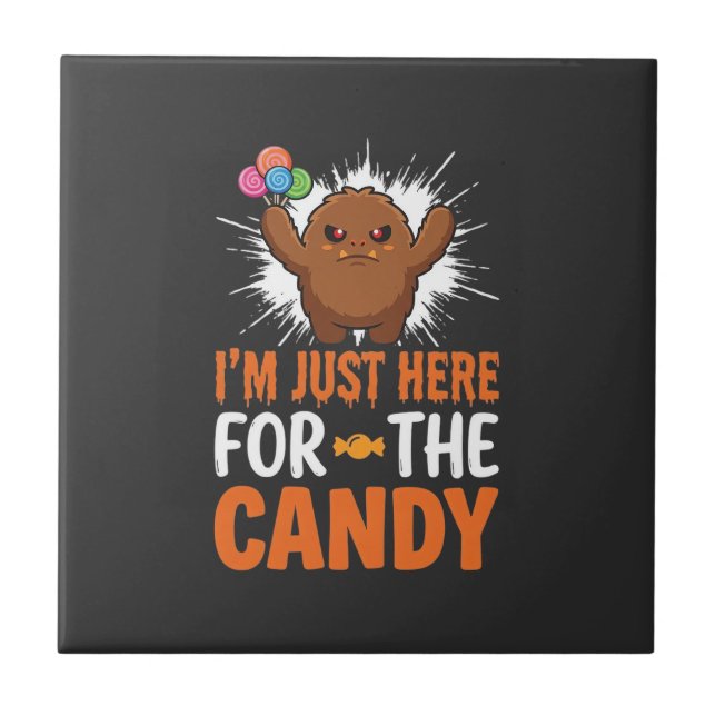 Halloween Candy Monster Quote Design Ceramic Tile (Front)