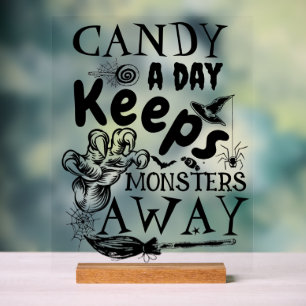 Halloween Candy Monsters Saying Typography Party Acrylic Sign
