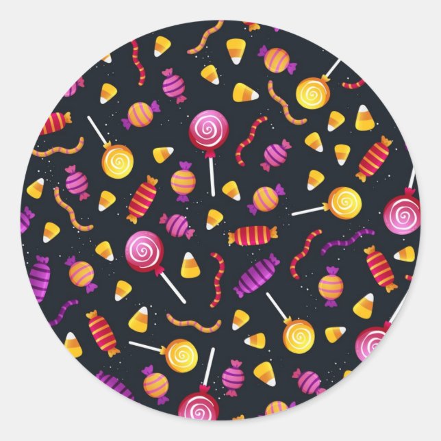 Halloween candy pattern classic round sticker (Front)