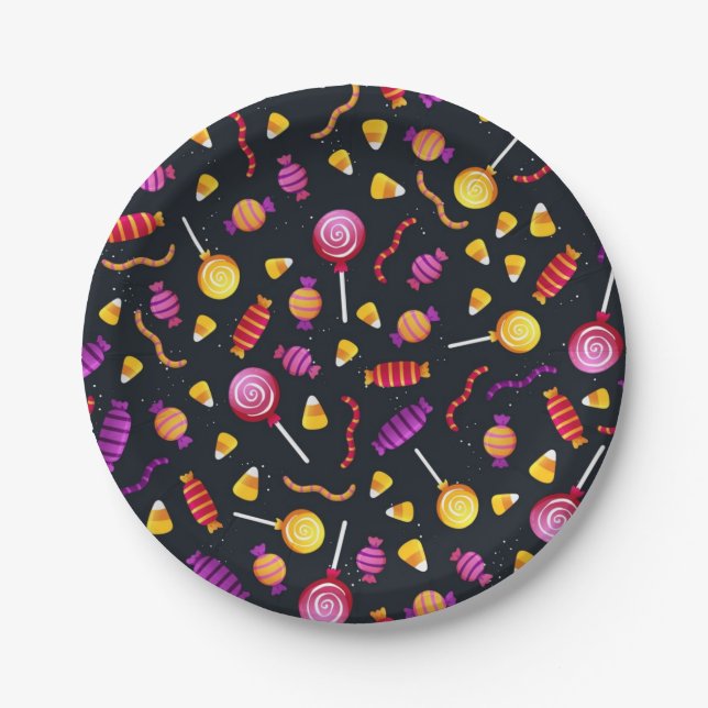 Halloween candy pattern paper plate (Front)