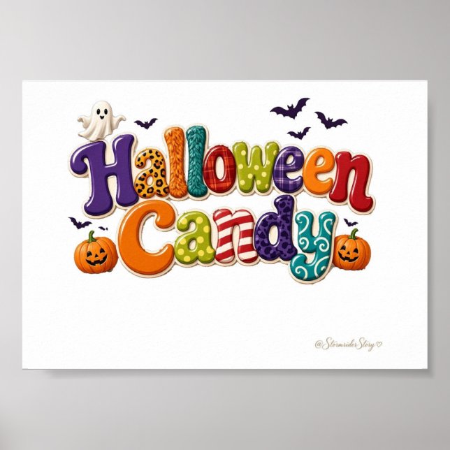Halloween Candy Patterned Bubble Letters Poster (Front)