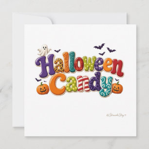 Halloween Candy Patterned Bubble Letters Square Card