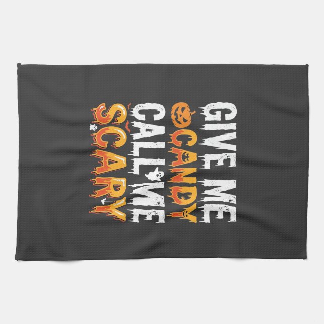 Halloween Candy Scary Ghost Design_1 Tea Towel (Horizontal)