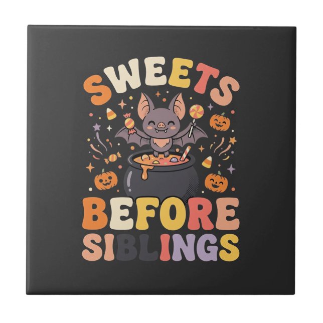 Halloween Candy Sibling Swap Ceramic Tile (Front)