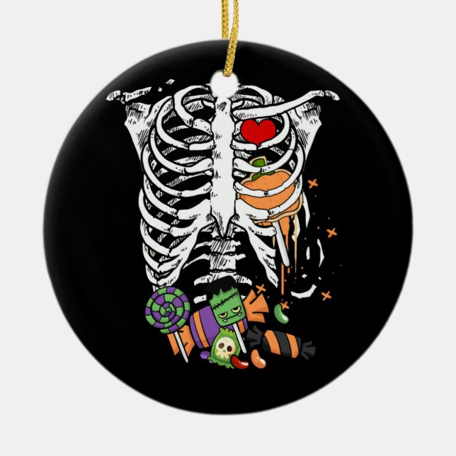 Halloween Candy Skeleton Rib Cage X-Ray Ceramic Ornament (Front)