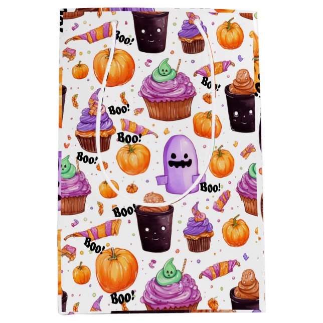 Halloween candy, treats and jack-o-lanterns medium gift bag (Front)
