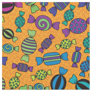 Halloween Candy Treats on Orange Pattern Fabric