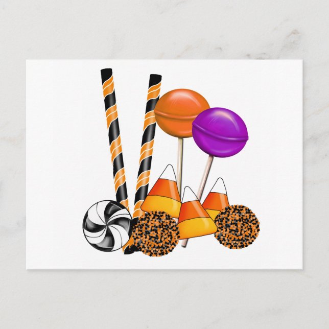 Halloween Candy Trick Or Treat Lollipop Candy Corn Postcard (Front)