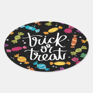 Halloween Candy Trick Or Treat Oval Sticker