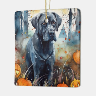 Halloween Cane Corso With Pumpkins Scary Ceramic Ornament