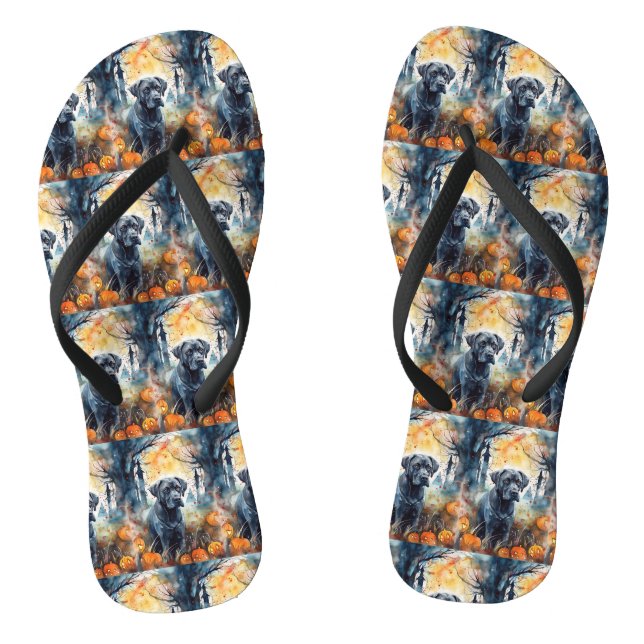 Halloween Cane Corso With Pumpkins Scary Thongs (Footbed)