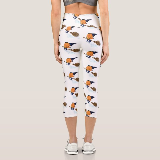 Halloween Capri Leggings Witch Pumpkin Flying (Back)